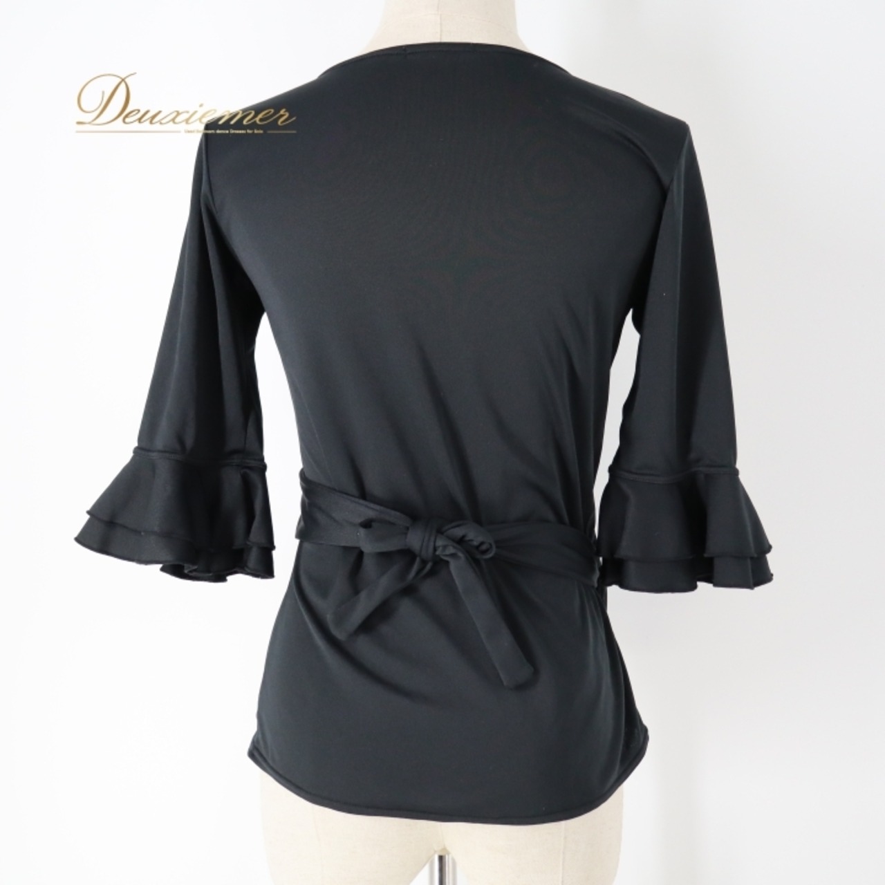 フラメンコ 衣装 トップス ブラウス ブラック系 エルモサ HERMOSA 黒 無地 シンプル 練習 レッスン 伸縮 ストレッチ フリル ボランテ ダンス衣装 オールブラック イベント イベリア IBERIA