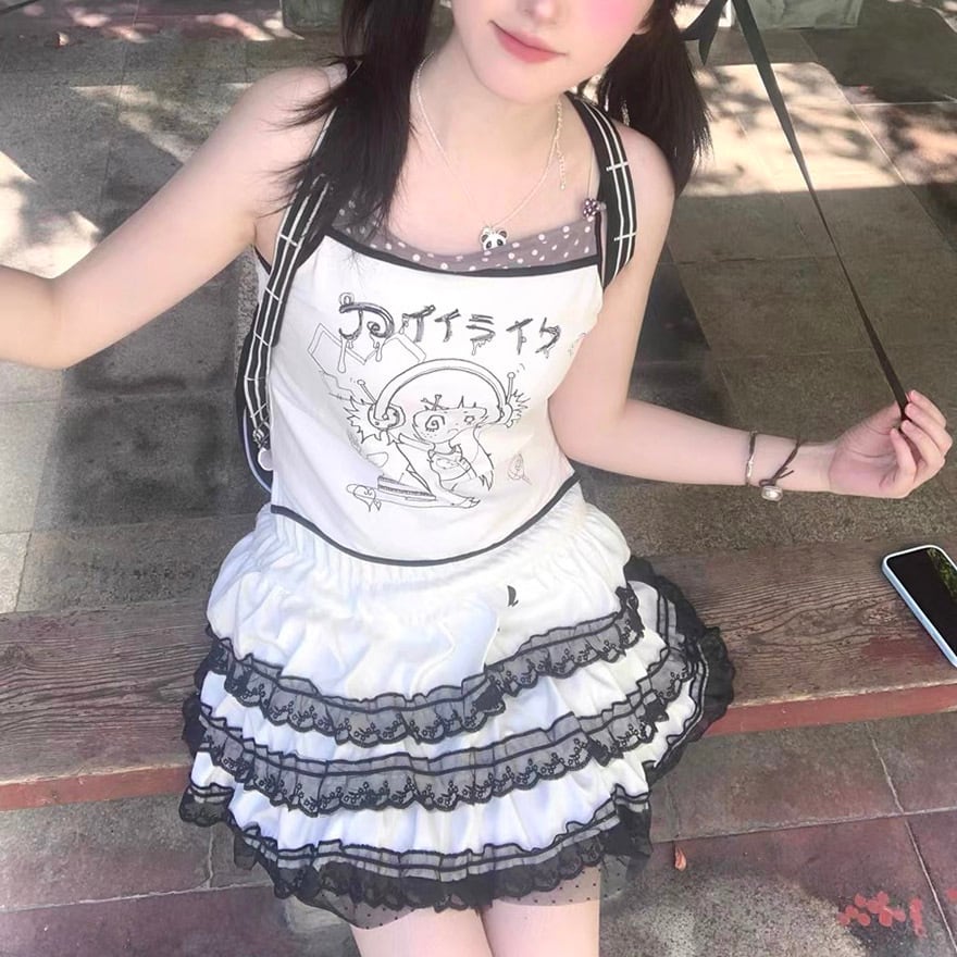 スカート フリル レース スカルワッペン 闇かわいい｜天使と悪魔