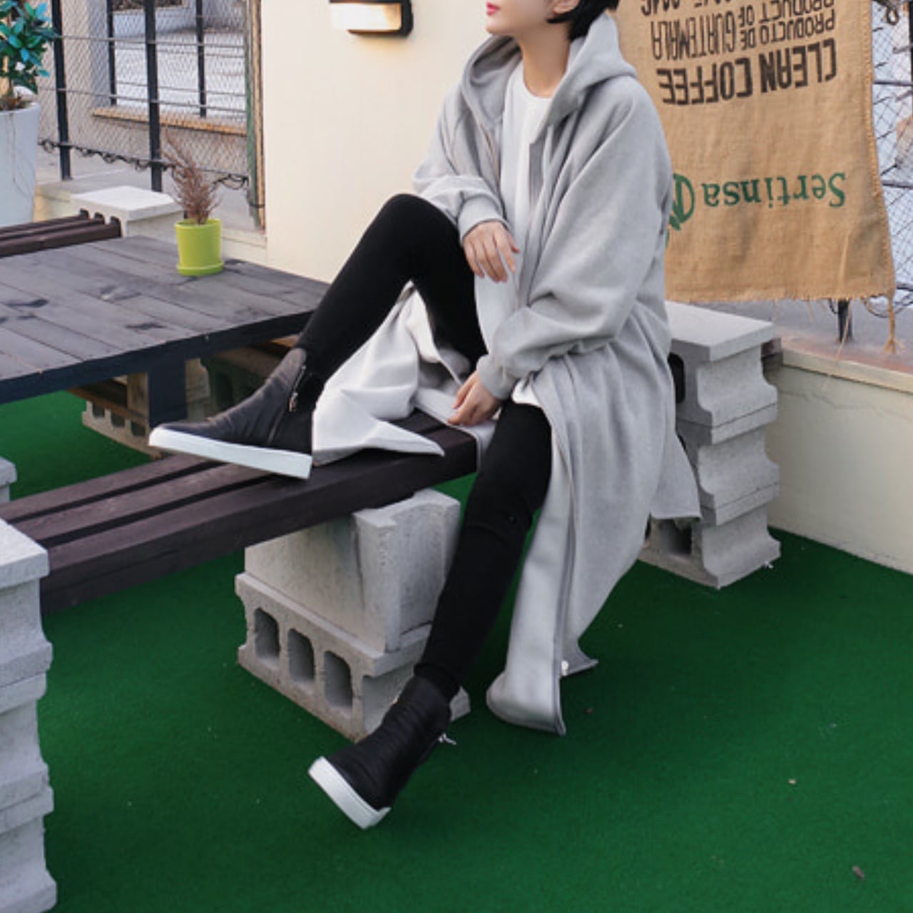 カジュアルジップフーディロングパーカー 00927