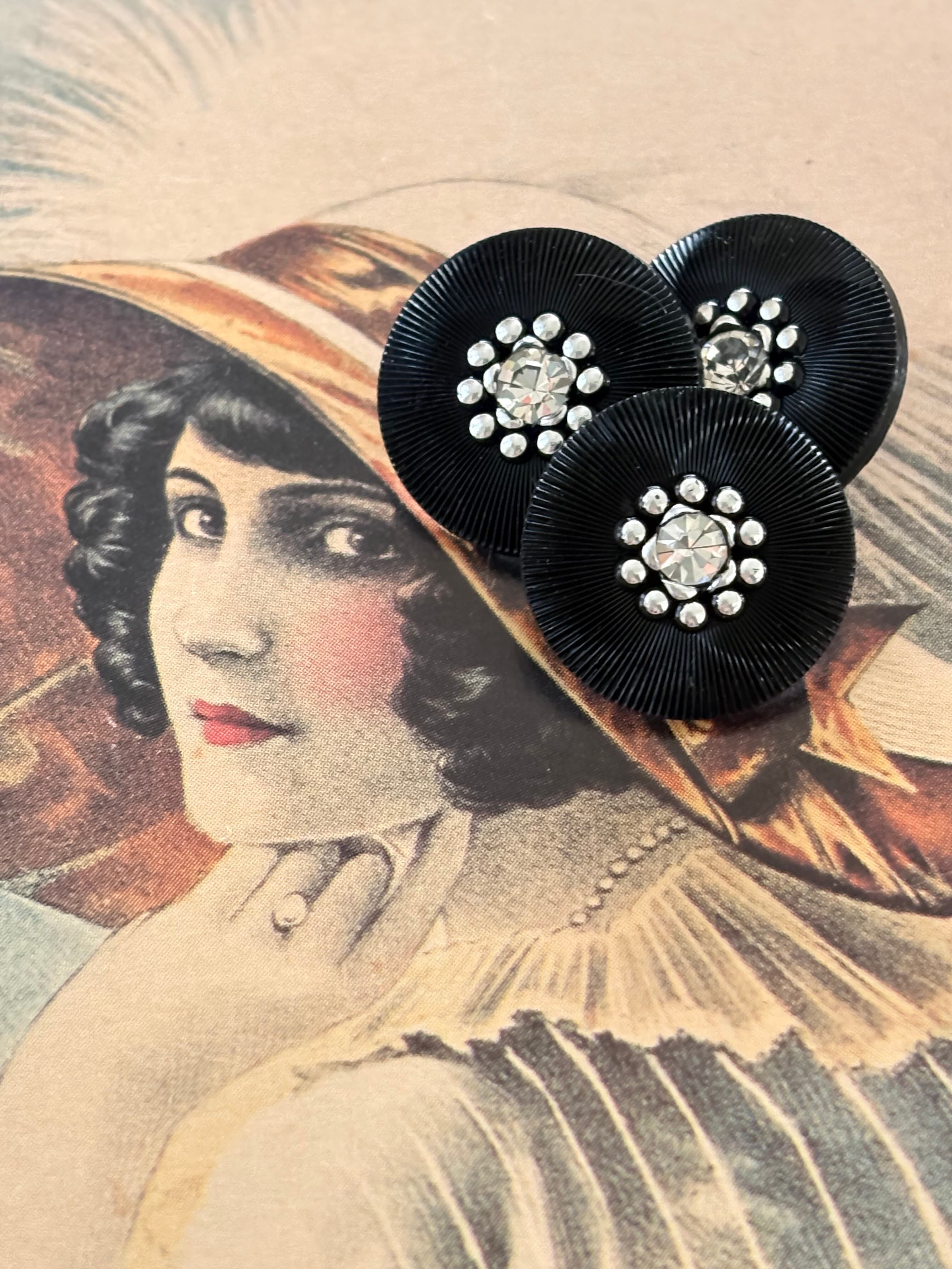 18mm Japanese ヴィンテージボタン ブラック ストーン レトロ アクセサリーパーツ 装飾材 カルトナージュ