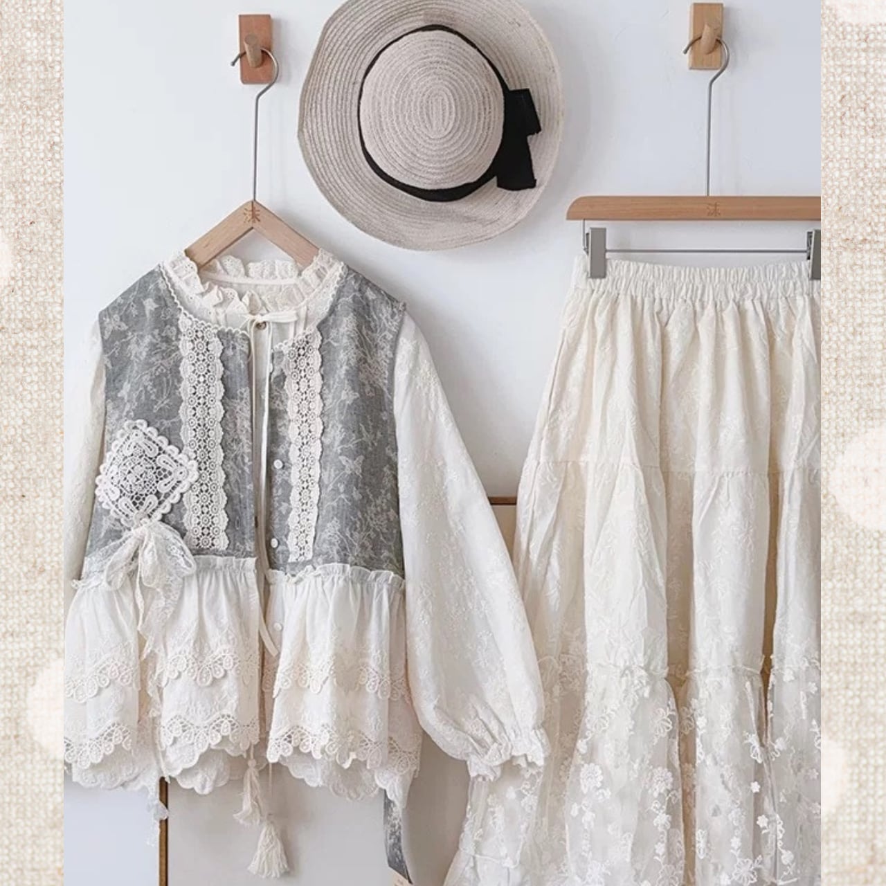 レース切替 フロントボタン ノースリーブベスト 2color fu0932