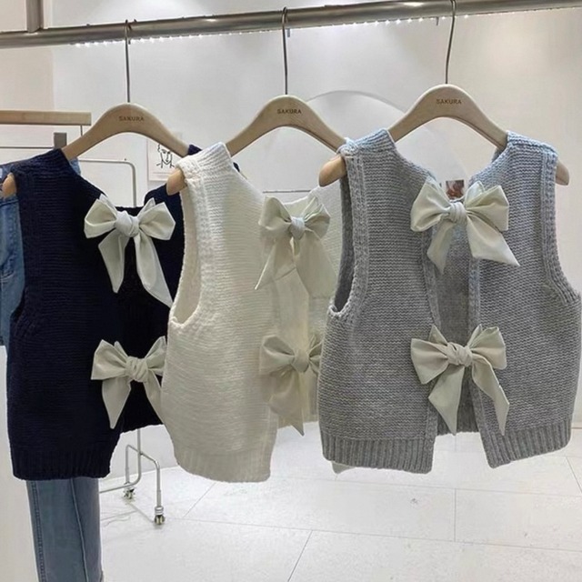 バックリボンニットベスト　3color　N00031