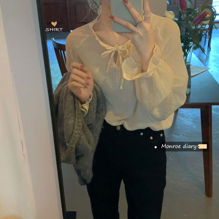 ルーズホワイトシャツ レディーススプリングトップス ロング 春物 モンロー3648651161