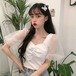 ✞ Tシャツ スリム水玉スリーブクロスプリーツショートトップス 大人女子☆ スウィート ✞ゴスロリ SM ミリ 甘ロリ クラロリ 和ロリ エレガント 黒ロリ 姫ロリ 華ロリ BB-BB3182057