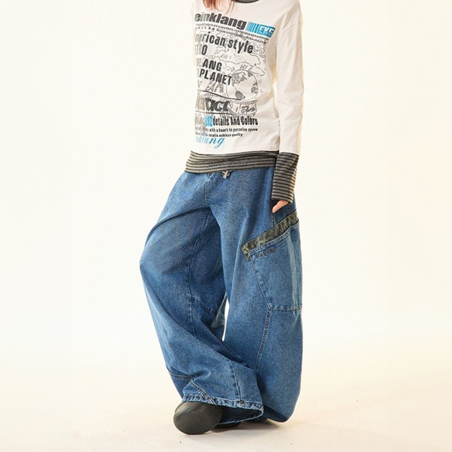 レオパードポケットワイドデニムパンツ 2col   R00839