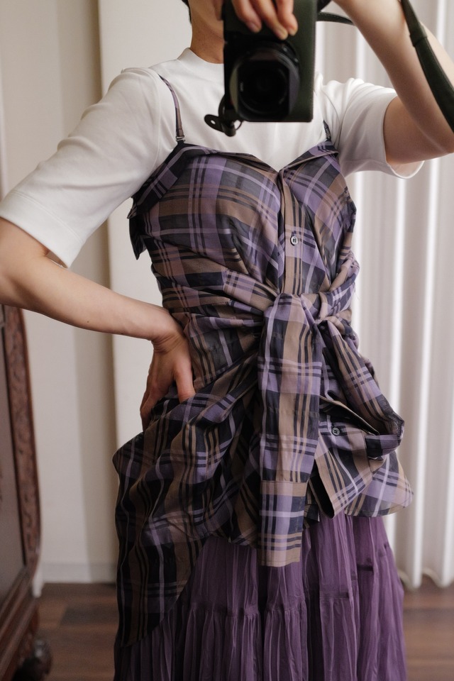 sheer check 2way shirt purple