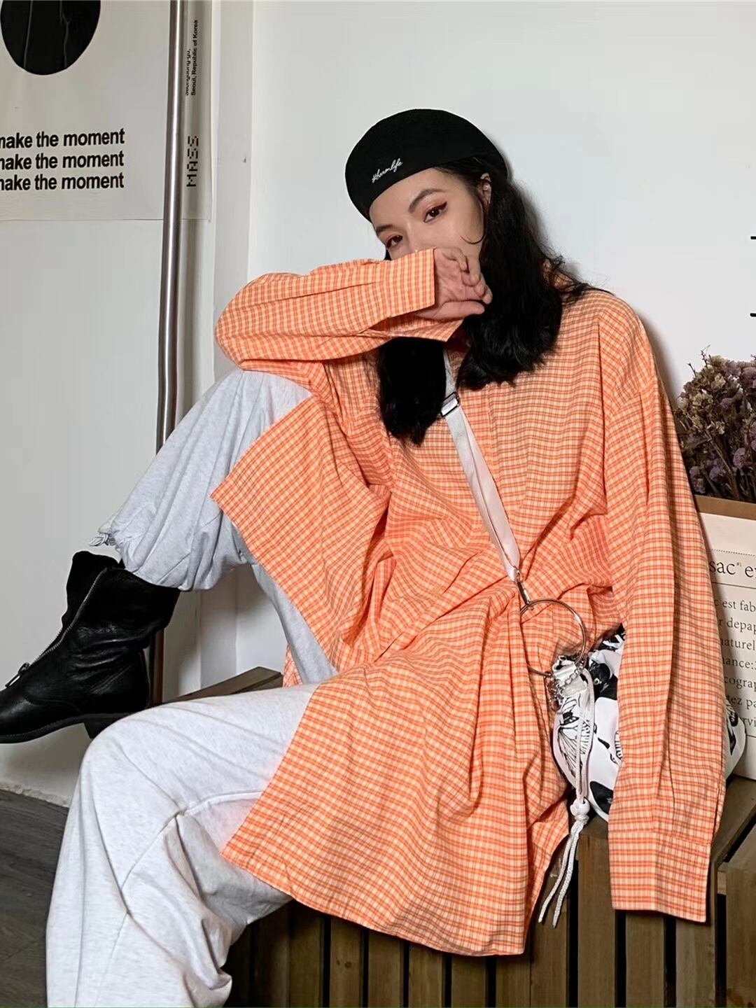 ギンガムチェック　オーバーシャツチュニック　AJ22263-B04