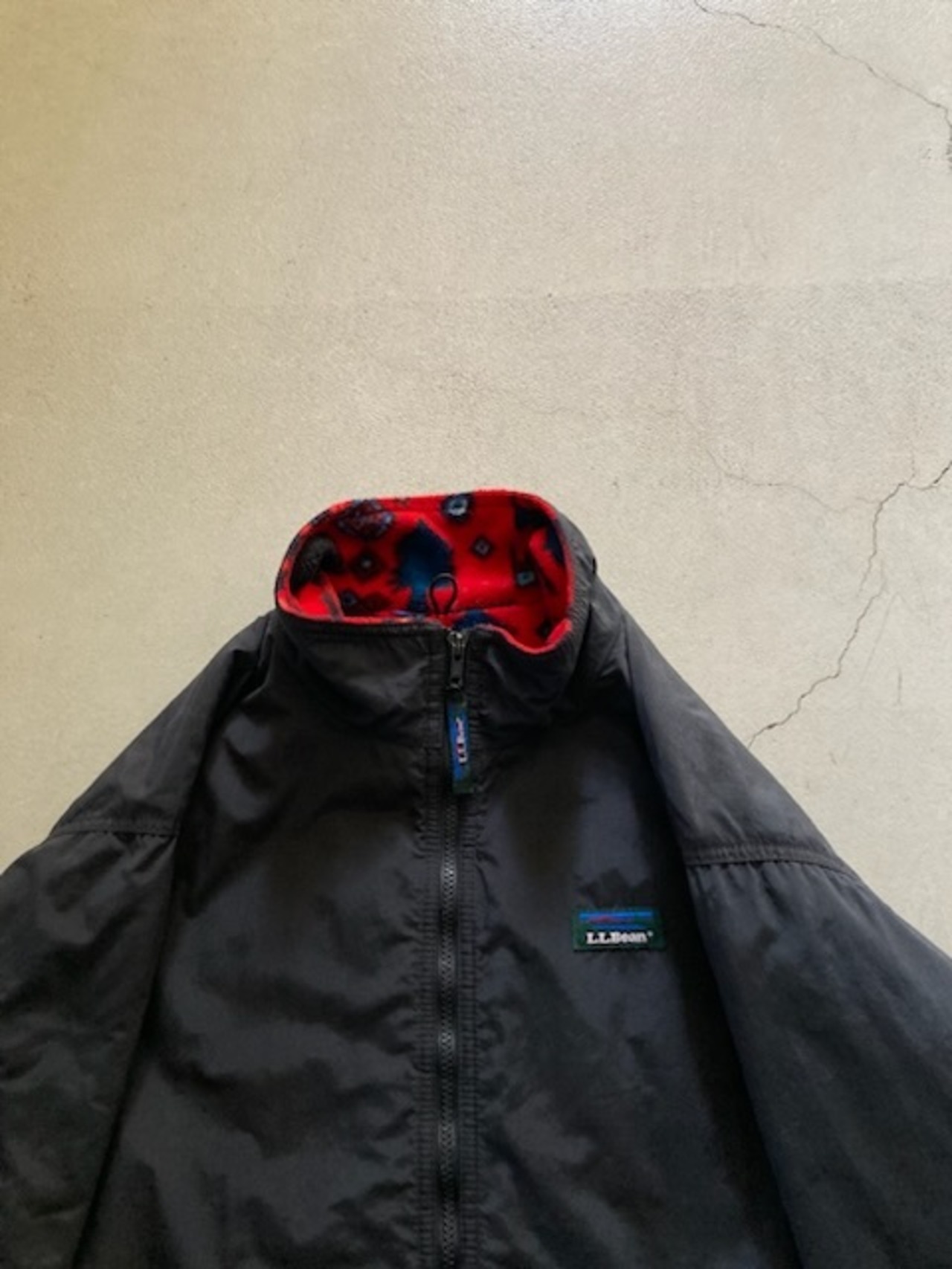 ブラック×柄フリースライナー：L.L.Bean エルエルビーン ナイロン 