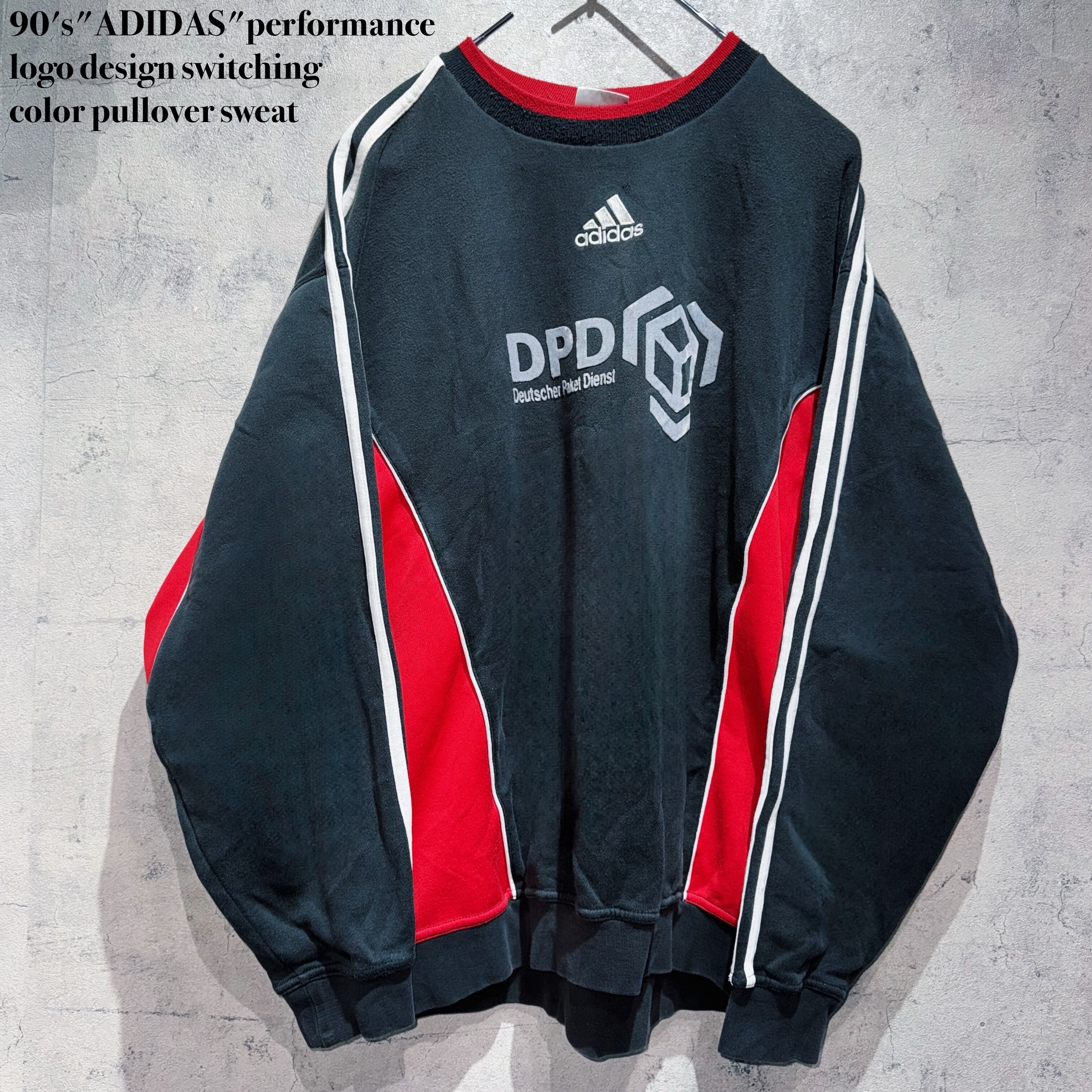 90's"ADIDAS"performance logo design switching color pullover sweat