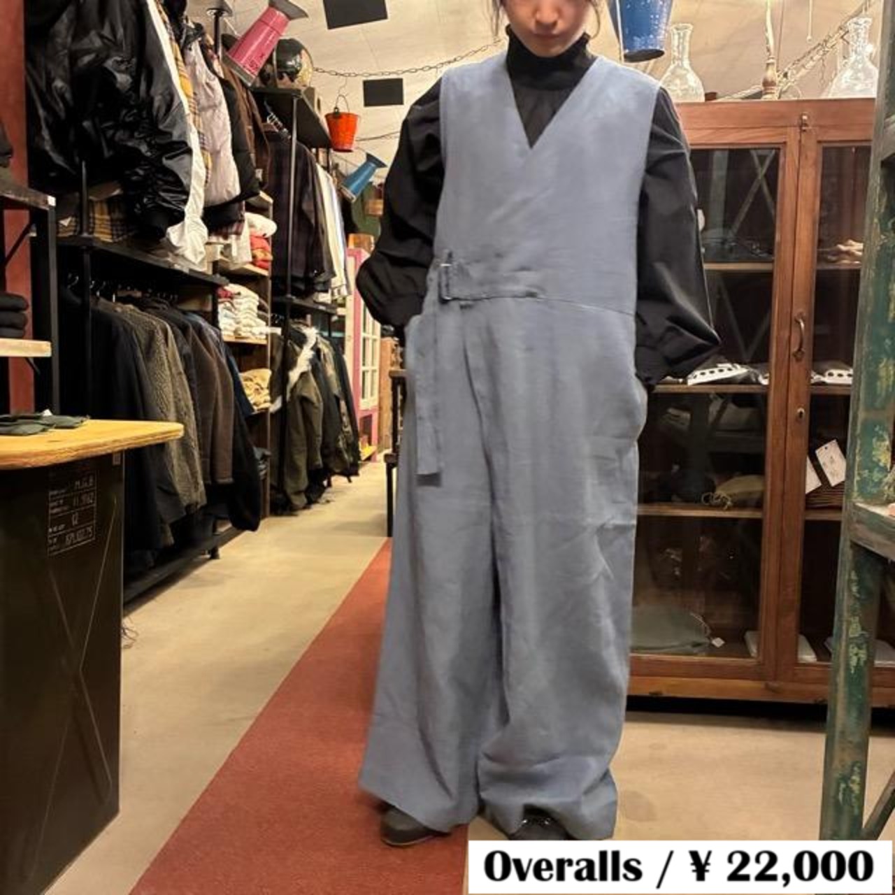 UNIVERSAL TISSU Triple Washed Linen Cotton Wrap Culotte Overalls in Smoky Blue