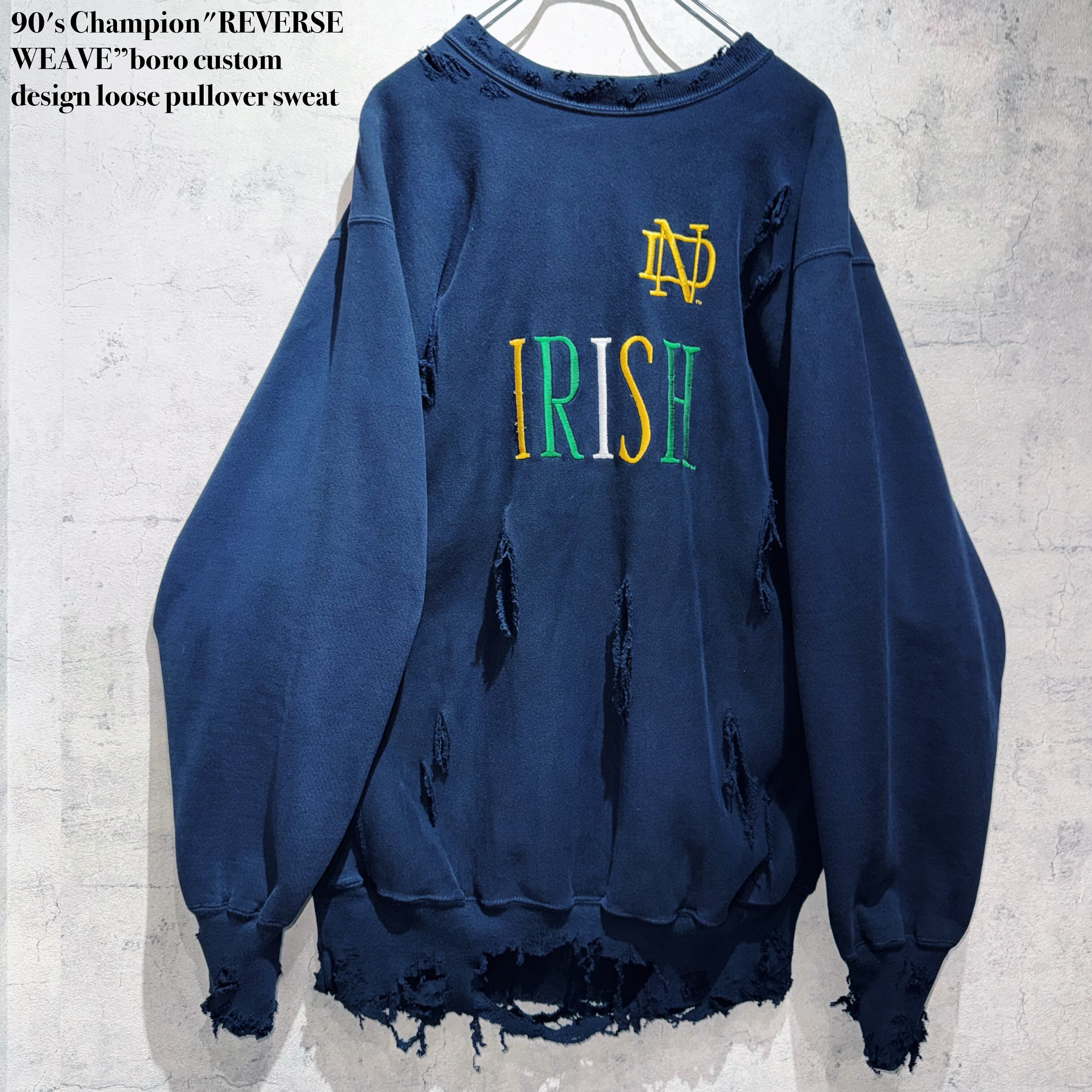 90's Champion"REVERSE WEAVE”boro custom design loose pullover sweat