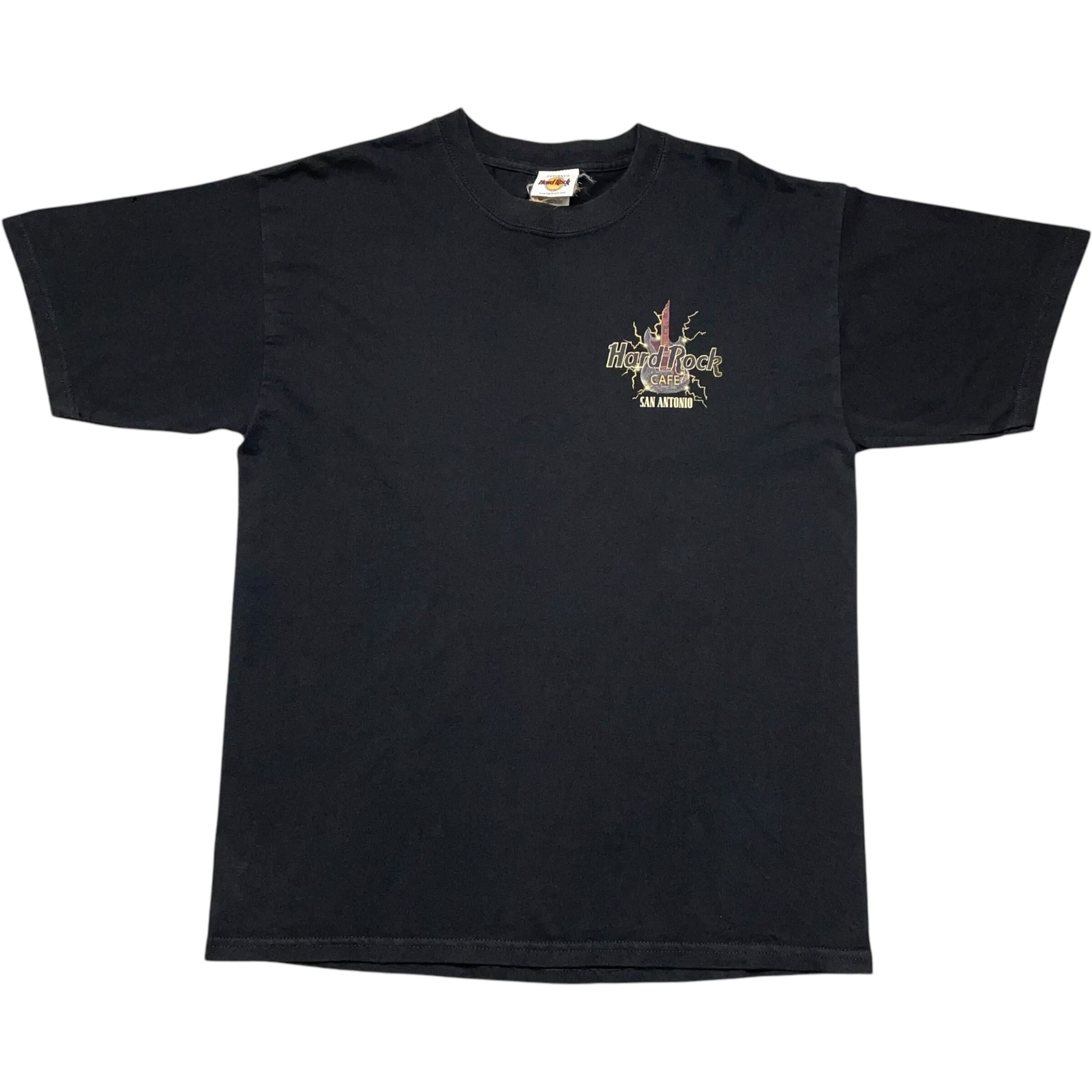 《L》 Hard Rock CAFE ハードロックカフェ Tシャツ ブラック ワンポイント バックプリント ギター no.6686