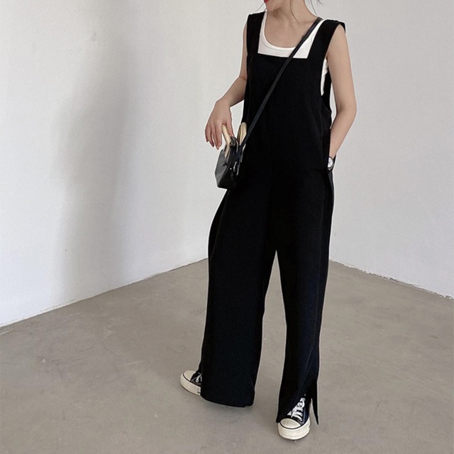 スクエアネックワイドシルエットサロペット　00855