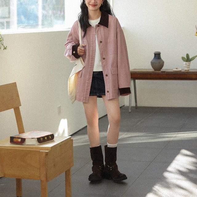 contrast corduroy jacket　J00479
