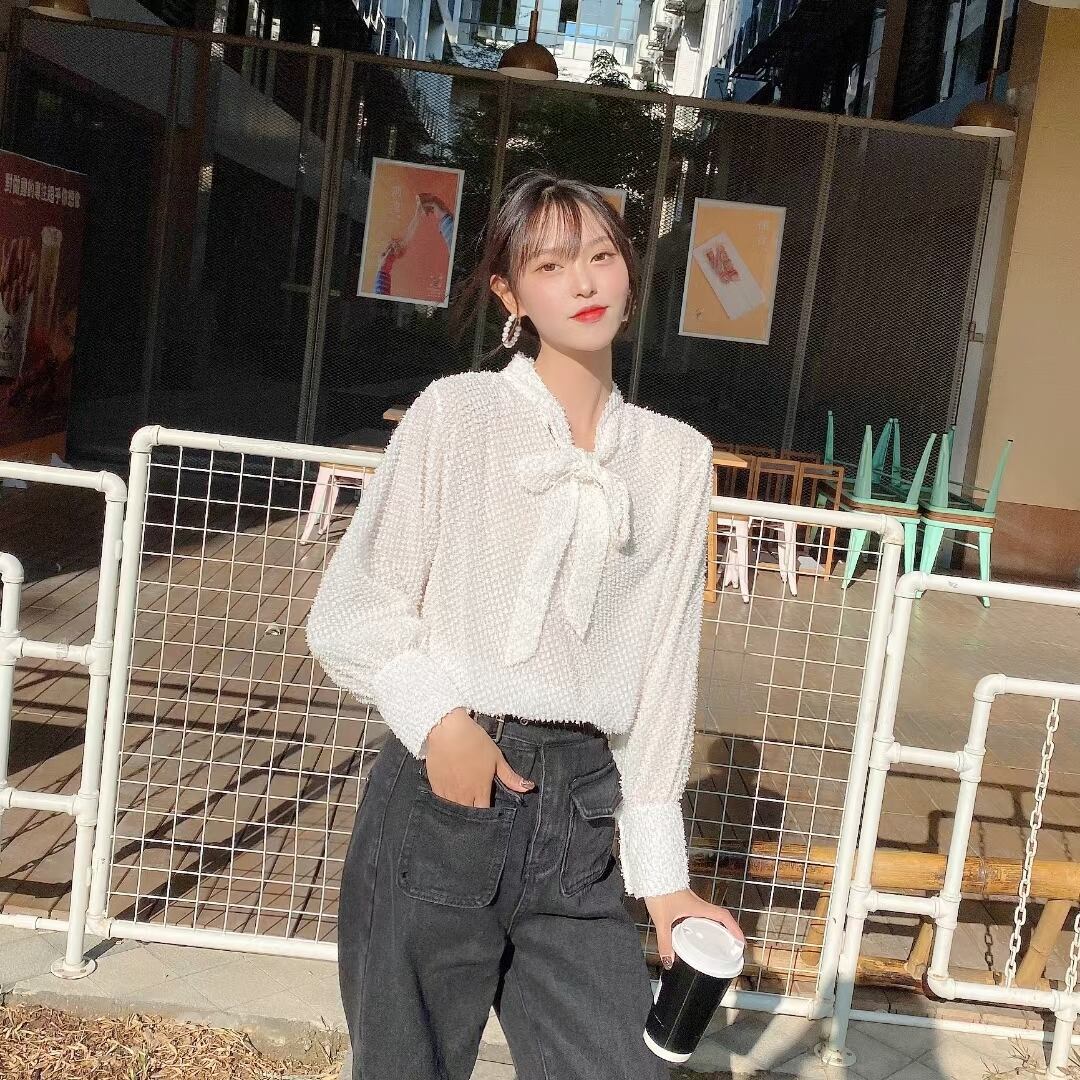 リボンタイブラウス　AJ44170-D03