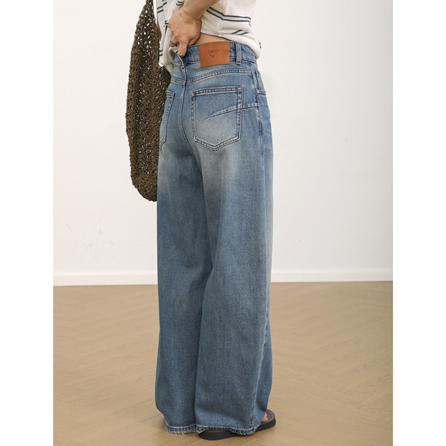 vintage wash wide denim pants