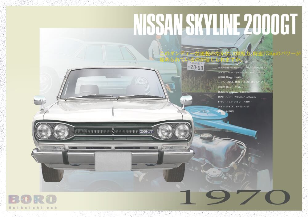 日産スカイライン2000GT ホワイト 1970年イラスト | GT collection