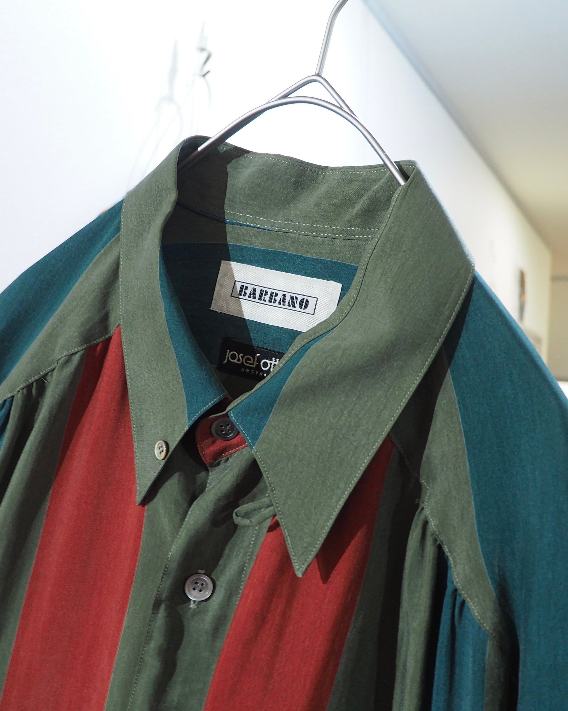 1980s ” BARBANO ” Tricolore stripe pattern vintage Drape loose Shirt