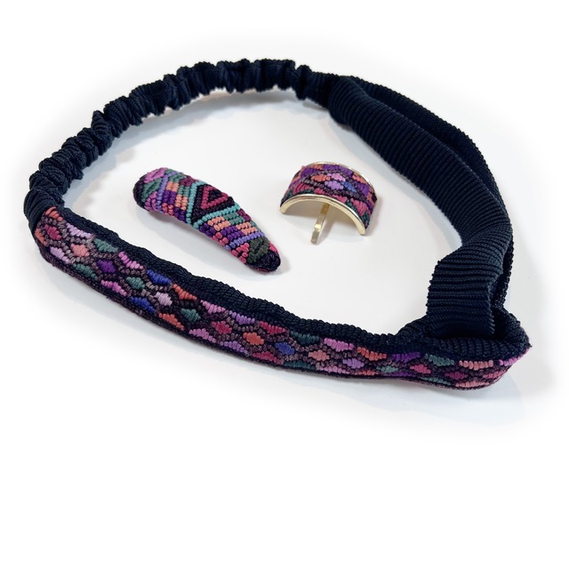 グアテマラ手織り hairband setーblack pink-2