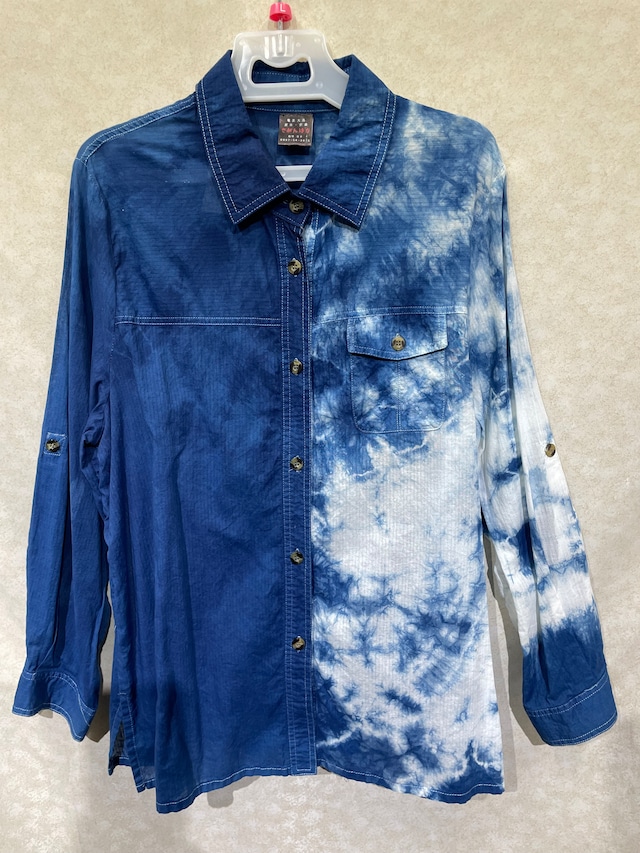 藍染ブラウス/前あき/レディス/長袖/綿/L[aib601-99]送料無料