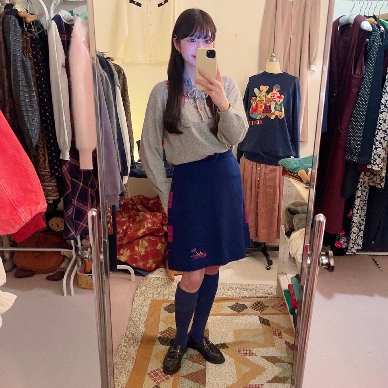 navy ride rib mini skirt