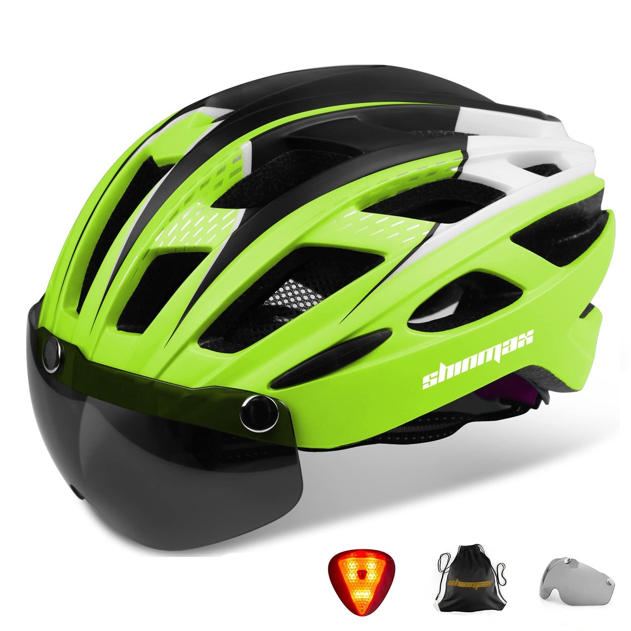 Shinmax Shinmax 自転車 ヘルメット 大人 EN1078マーク LEDライト 57~62cm 磁気ゴーグル付 ロードバイク ヘルメット CPSC ...