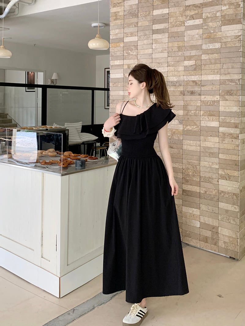 ロングワンピース レディース ワンショルダー ワンピース ロング