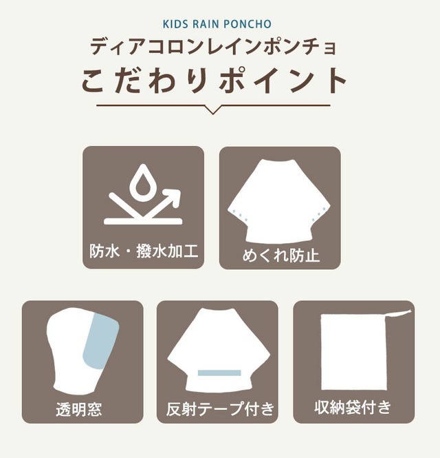 【メール便】レインポンチョ キッズ 防水 撥水 通園 男の子 女の子 子供 かわいい 雨具 レインウェア 収納バッグ付 da023
