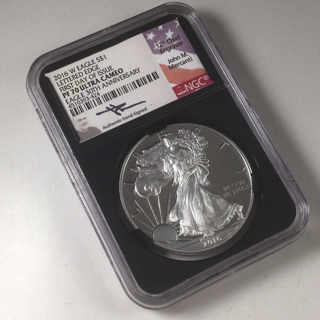 2016年W アメリカ 米国 イーグル銀貨 1ドル 1＄ NGC PF70UC サイン入り 