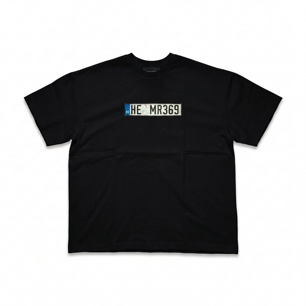 HE-137 HERMOUR European license plate LOGO T-SHIRTS【BLACK / WHITE】