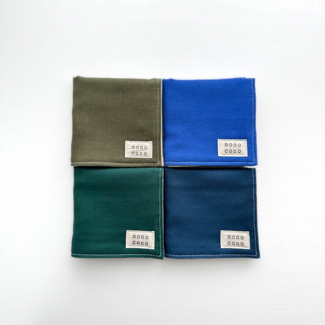 『 大人ブルー&グリーン 』名入れ可  国産ガーゼ+オーガニックコットン  6重ガーゼハンカチ