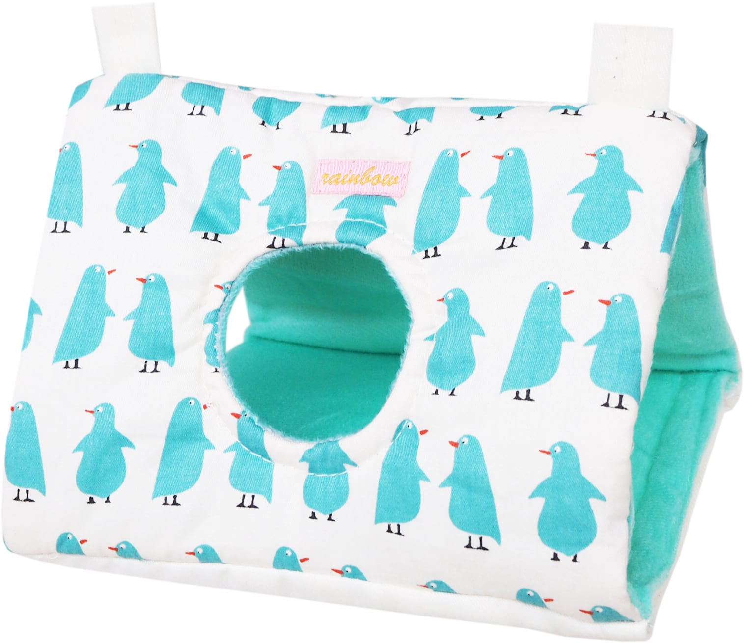 【小鳥用品】ペンギンのさんかくトンネル(M)　ホワイト/グリーン