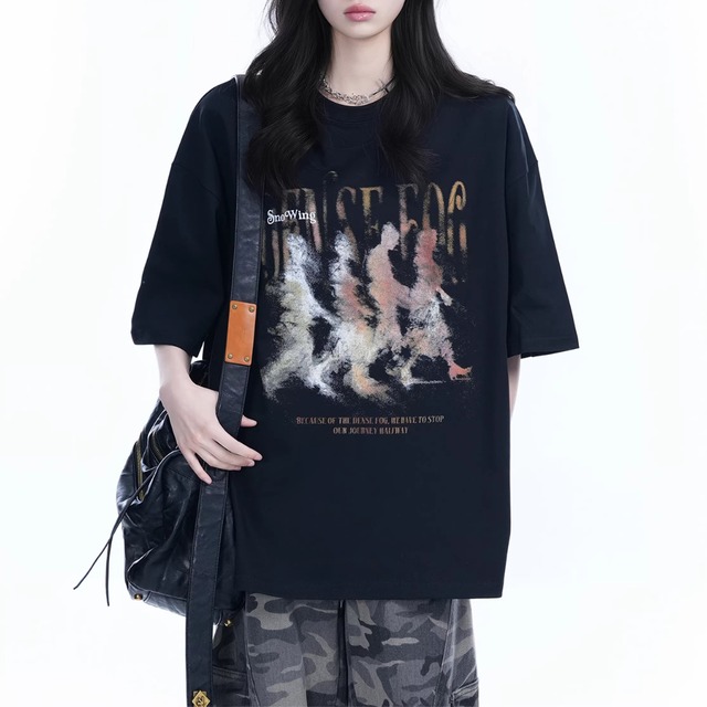 American Vintage Character Print Black T-Shirt (ME284)