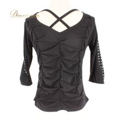 社交ダンス 衣装 スタンダード トップス レッスンウェア レディース Create-Sun クリエイトサン 練習着 ブラック系 黒 ラインストーン 無地 伸縮性 フィット感 シンプル モノトーン おしゃれ アシンメトリー 袖あり スタイリッシュ ダンスウェア 衣装 ブラック トップス レディース用 発表会 練習用 エレガント ステージ衣装