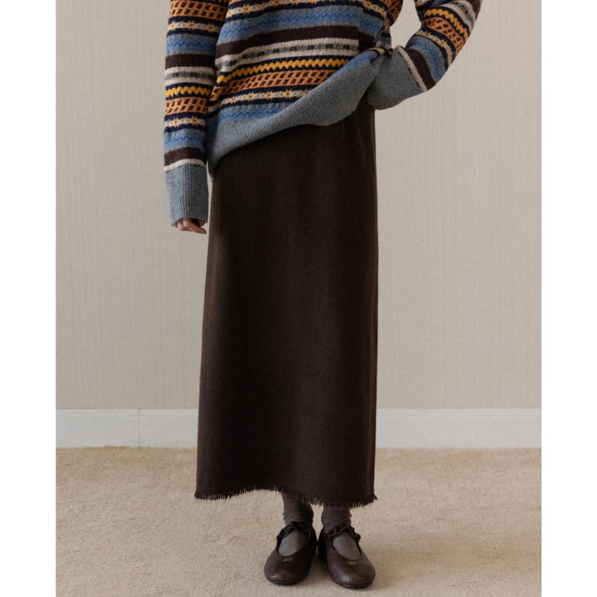 fleece-lined fringe narrow skirt　J00434