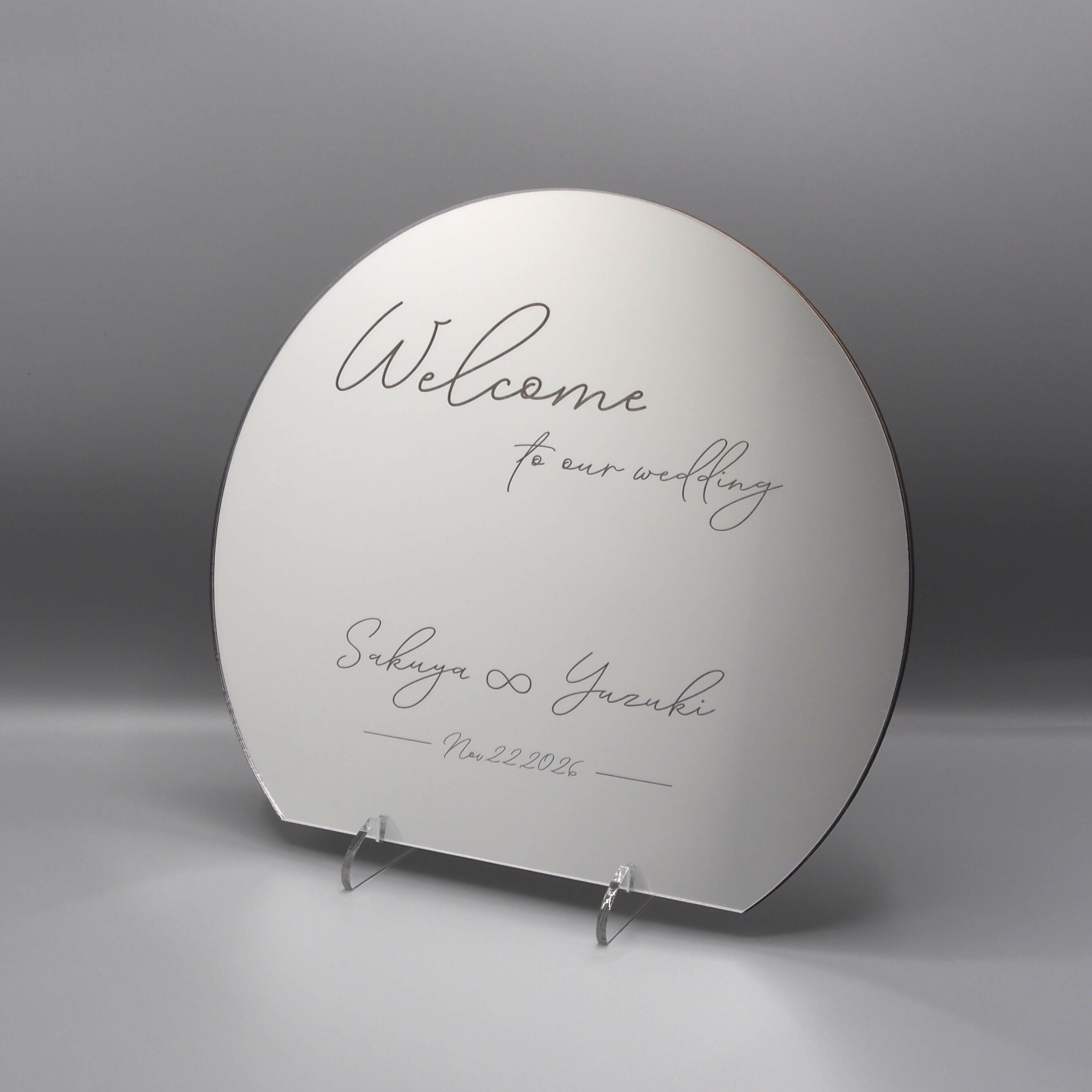 ウェルカムミラー【half moon】／ウェルカムボード アクリル ミラー