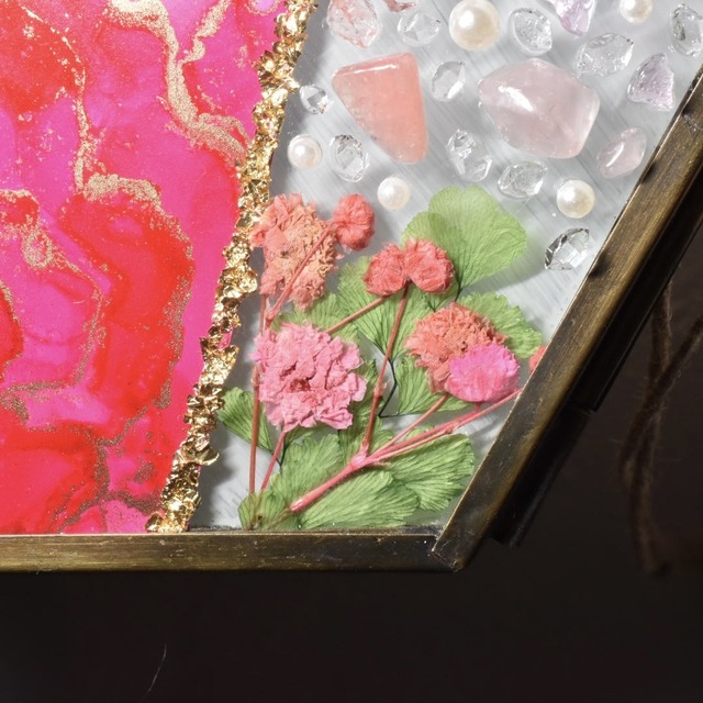 〚 Rose ✧ ローズ 〛アルコールインクアート　壁掛けインテリア　ヘキサゴンフレームシリーズ