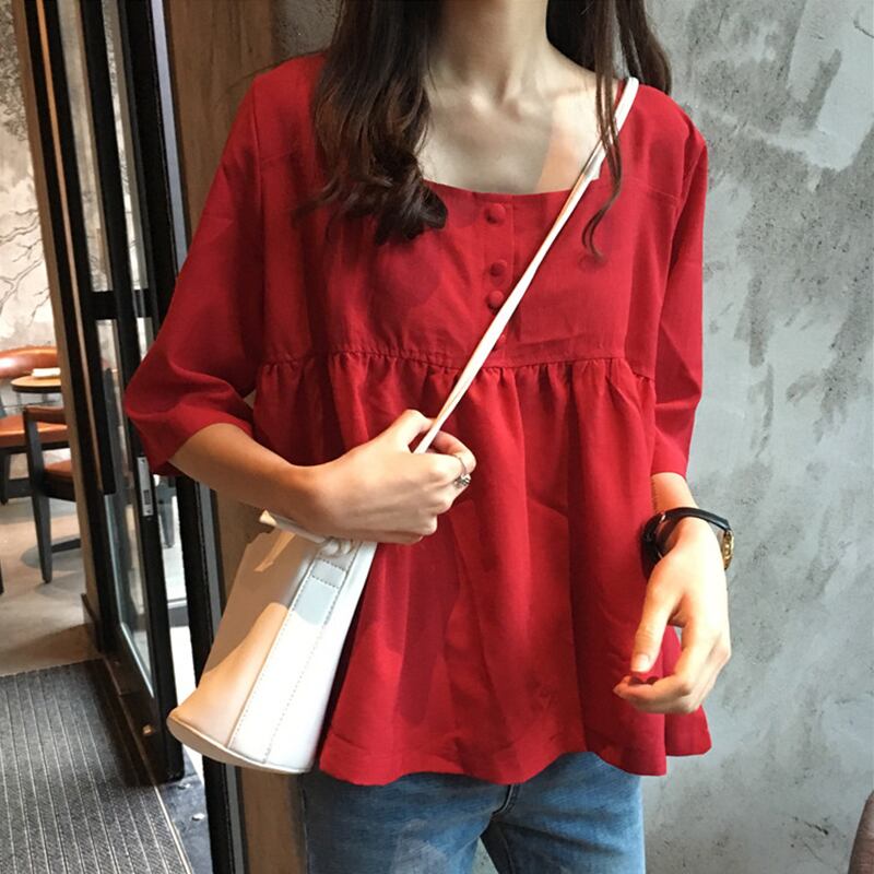 スプリングレッドシャツ トップス ロング 大人ガーリー スウィート キュート カジュアル 春物 萌量不足90800552318