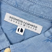 GOODHOOD X R.NEWBOLD グッドフッド×アールニューボールド イナズマ柄 BD ボタンダウン 長袖シャツ L/ブルー メンズ
