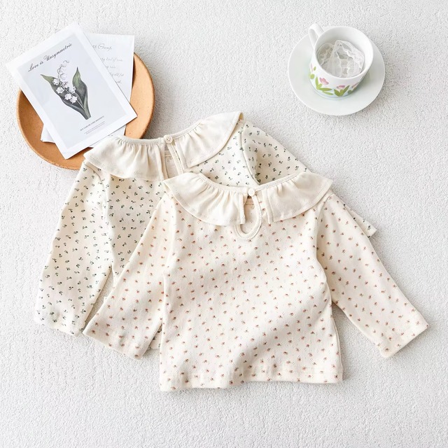 【取寄】リボンフリルカラーがキュートな花柄カットソー