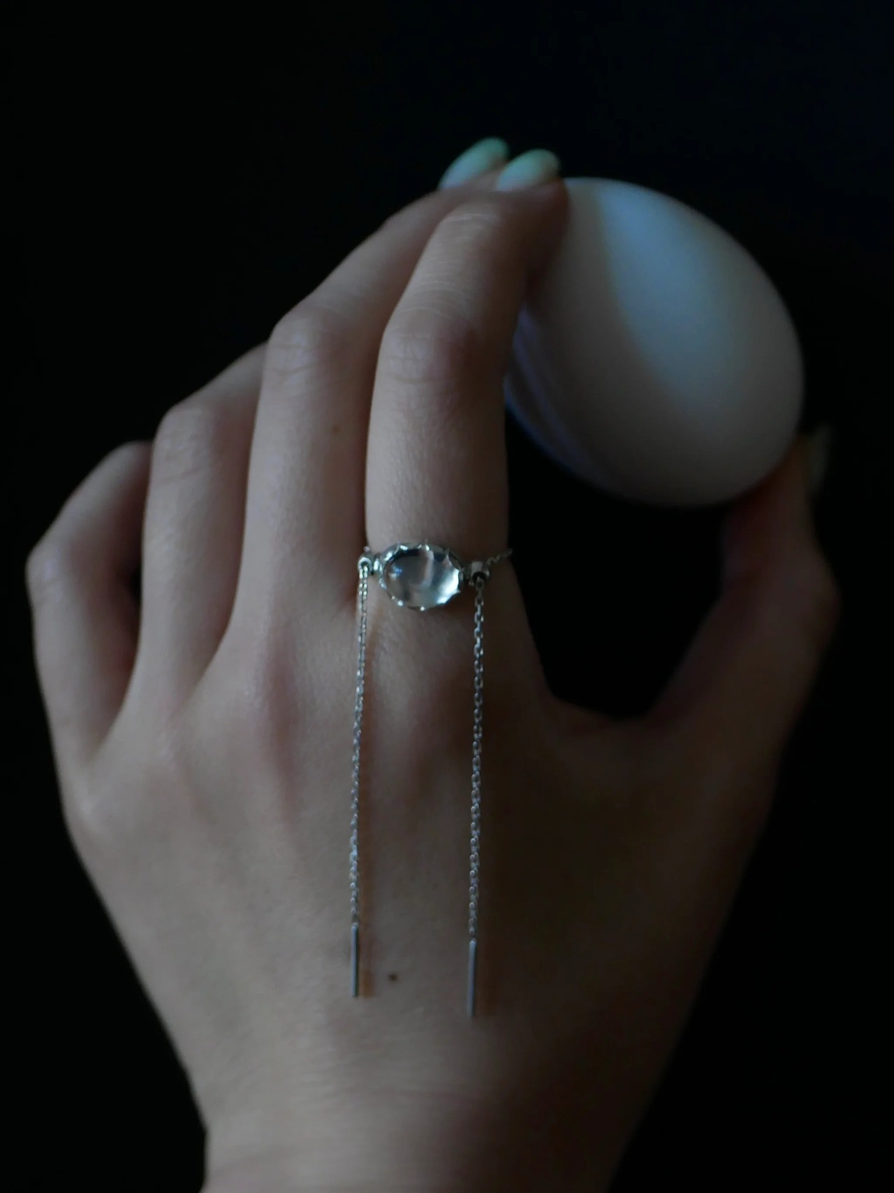 RITSUKO KARITA｜Chain onyx・crystal ring｜Silver925 チェーンリング オニキス・水晶