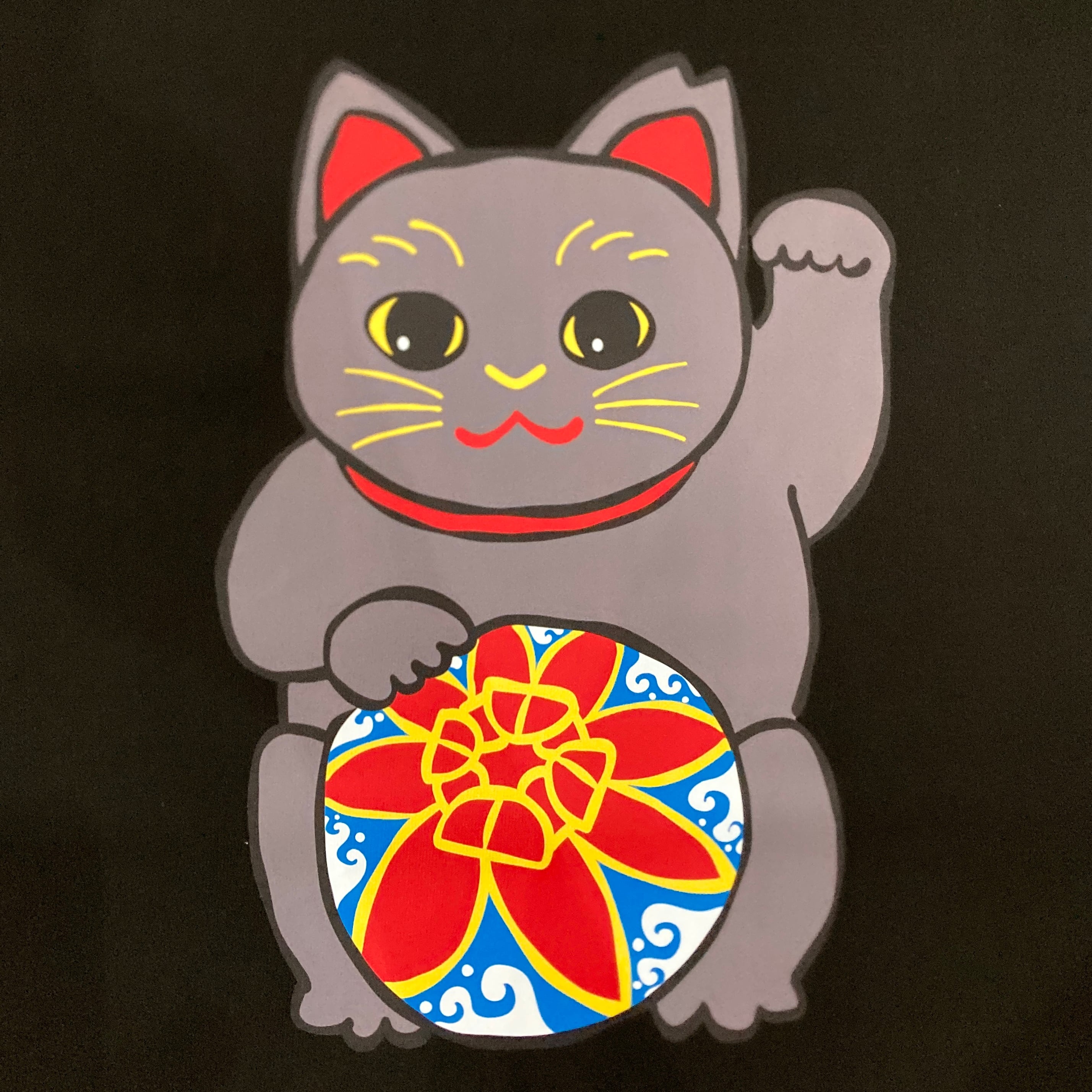 OKINAWA LUCKY CAT(沖縄招き猫)』Tシャツ(黒猫・黒T) | 海猫商店