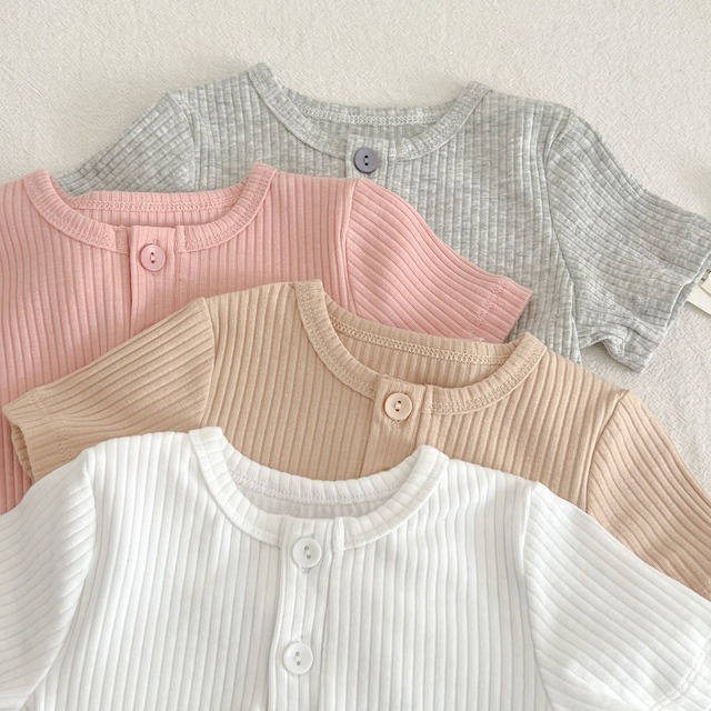 【BABY】ベーシック2ボタンリブ半袖クルーネックTシャツ - 19