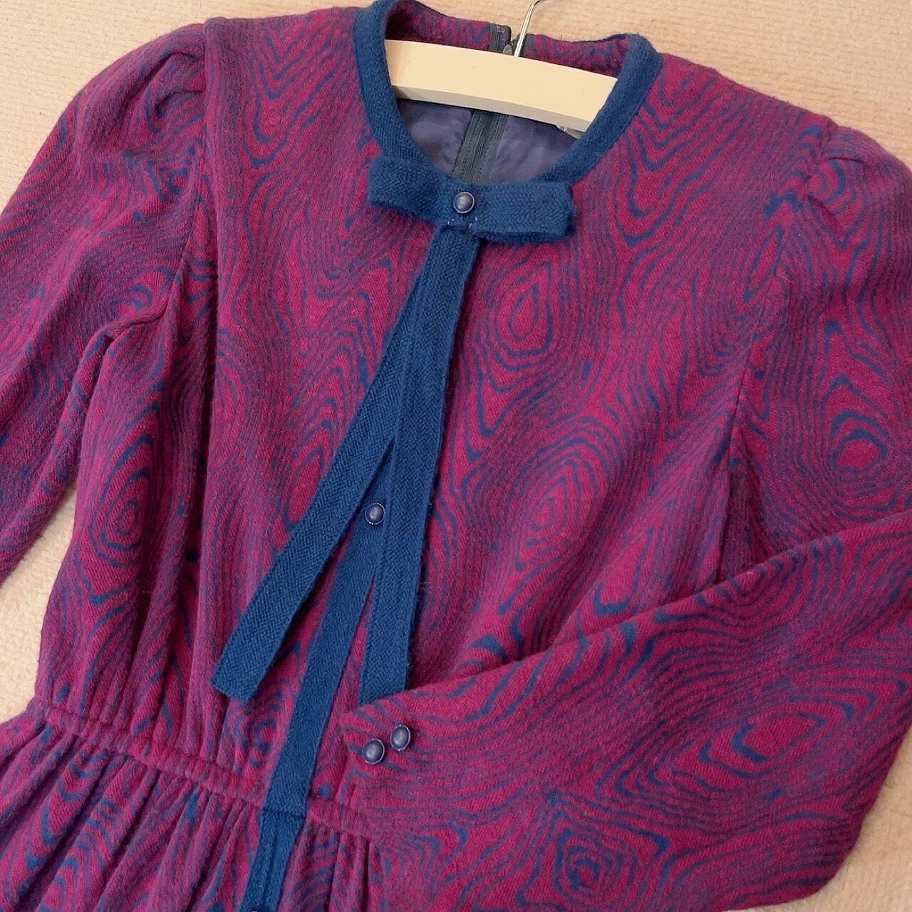 blue ribbon jacquard knit one-piece