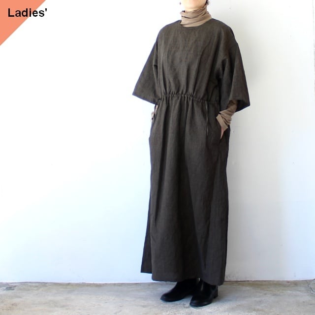 HAVERSACK ウールリネングレンチェック5分袖ワンピース W/L Glen-check half-sleeve onepiece