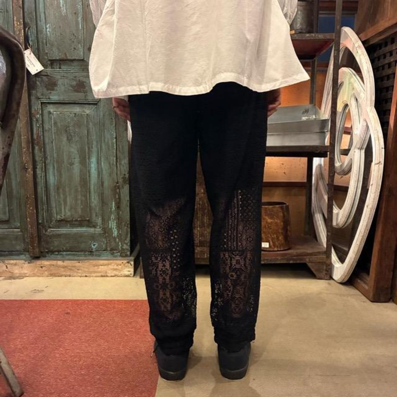 TISSU Patchwork Lace Jogger Pants in Black, Easy Fit, Long Length, Made in Japan, Universal Fit, Inner Pants