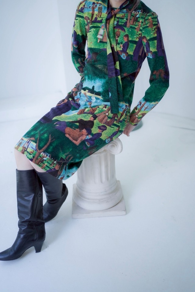 art print  knit onepiece