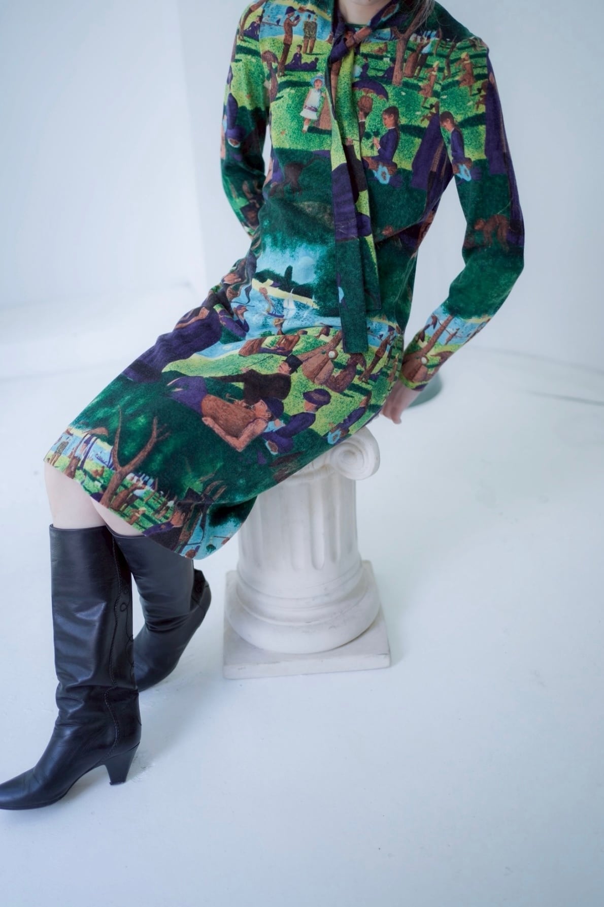 art print knit onepiece