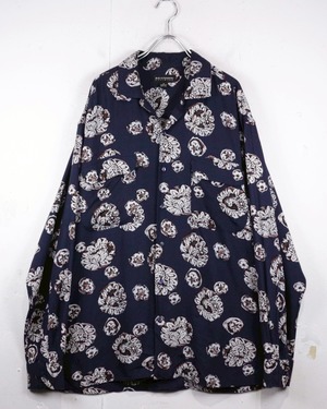 【Caka act2】Artistic Flower Pattern Vintage L/S Open Collar Rayon Shirt
