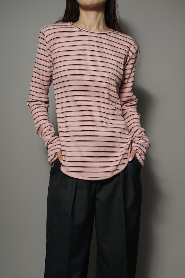 ROUND HEM STRIPE TOPS (PINK)  2402-91-810